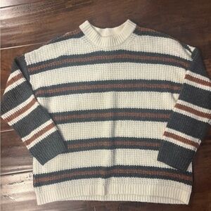 American Eagle womens Striped Sweater - Cream, Brown, Gray small